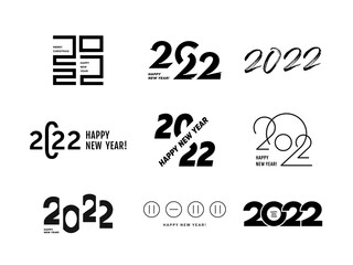 Set of 2022 logo text design. Vector elegant modern minimalistic text with black numbers. 2022 number design template. Concept design. Big collection of Happy New Year signs.