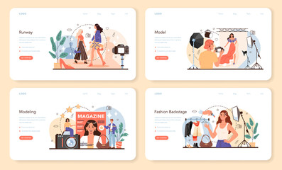 Fashion model web banner or landing page set. Man and woman represent