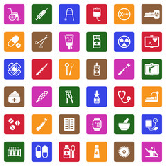 Medicine And Medical Devices. White Flat Design In Square. Vector Illustration.