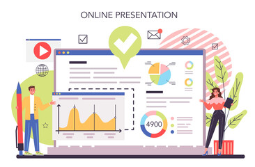 Business presentation online service or platform. Businesspeople in front