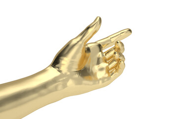 Gold hand gesture Isolated On White Background, 3D rendering. 3D illustration.