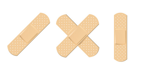 Plaster Adhesive Bandage Collection. Wound plasterer or bandaged patch, vector adhesive health care object