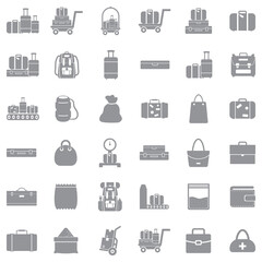 Luggage And Bags Icons. Gray Flat Design. Vector Illustration.