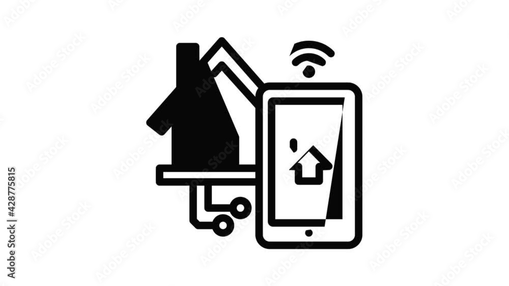 Poster smart house control icon animation outline best object on white background