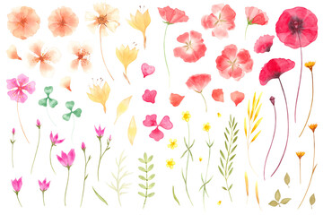Watercolor flowers clipart set meadow summer collection