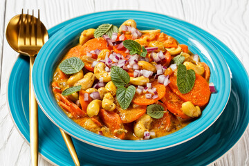 carrot curry with cashew and raisins, top view