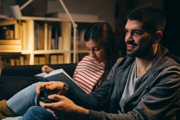 couple spending evening together at home