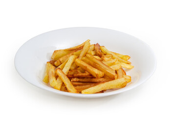 French fries on a white dish close-up