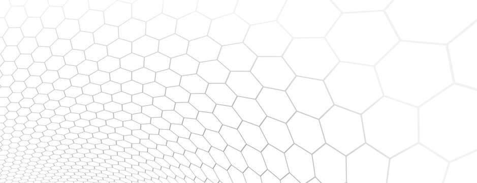 Technology vector abstract background with hexagons mesh, 3D abstraction of nanotechnology and science, electronics and digital style, wire net dimensional perspective.