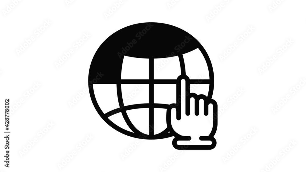 Poster global hand click icon animation outline best object on white background