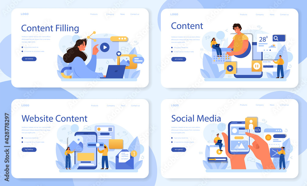 Poster content filling web banner or landing page set. making responsive