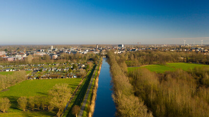 Aerial of the old Dender river, heading towards the Flemish town of Dendermonde