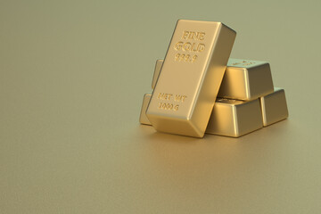 Gold brick on golden background, 3D rendering. 3D illustration. - 428778494
