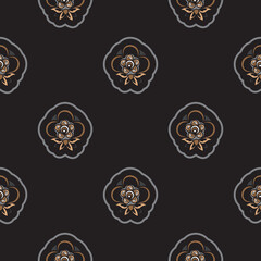 Seamless presentable pattern with flowers and monograms in simple style.