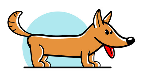 Funny cartoon dog standing vector flat style illustration isolated on white, cute and adorable domestic animal friend.