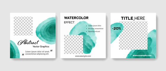 Elegant watercolor vector backgrounds for instagram and facebook with green, blue gradient, social media layouts for business	
