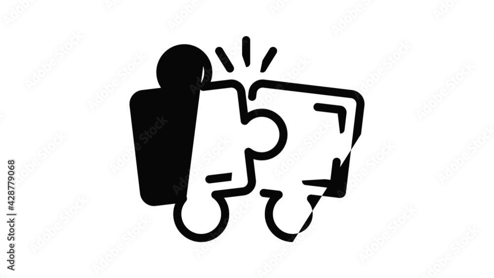 Poster puzzle teamwork icon animation outline best object on white background