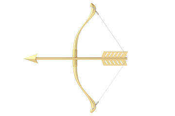 Gold Bow and arrow isolated on white background. 3D illustration.