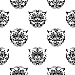 Seamless black and white pattern with monograms in the Baroque style. Good for backgrounds and prints. Vector