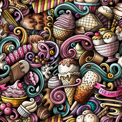 Cartoon doodles Ice-cream seamless pattern.