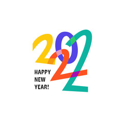 Happy New Year 2022 logo text design. Logotype of the year. Vector modern minimalistic text with colorful numbers. Conceptual cheerful youth bright explosive design. Emblem for card print social media