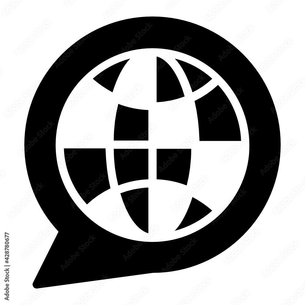 Poster global translator concept, chat bubble in side globe vector line icon design, language translation s