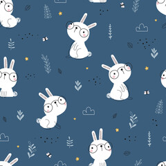 Vector background with cute rabbits