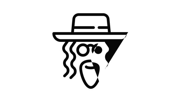 Jewish man face icon animation outline best object on white background
