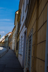 cobblestone street with typical facades of Zagreb Croatia