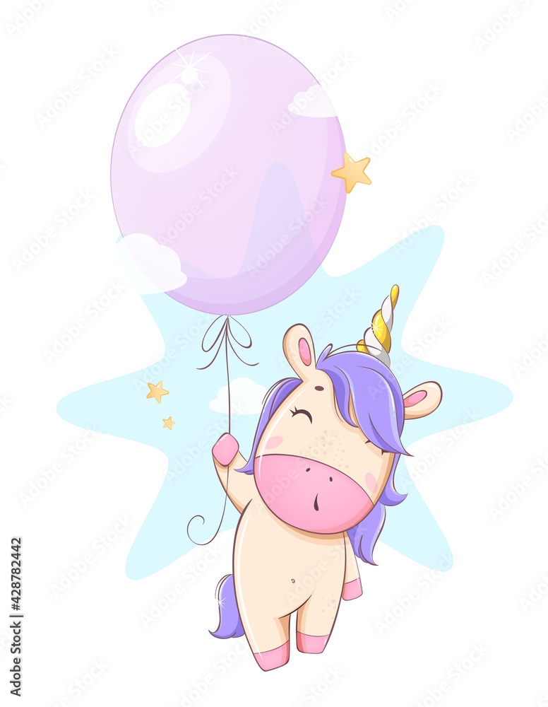 Wall mural Cute unicorn. Magic unicorn cartoon character