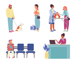 People care health animals in veterinary clinic for pets a vector illustrations.