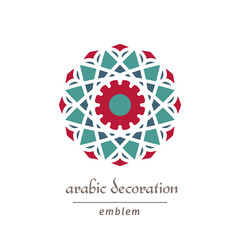 Decorative symbol with arabic geometric ornament. Vector mosaic emblem design