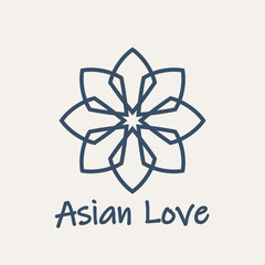 Mosaic arabic linear ornament. Vector geometric lotus emblem for ornamental design or logos. Asian love flower