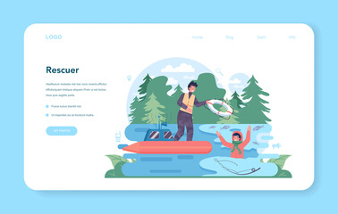 Urgency rescuer web banner or landing page. Ambulance lifeguard