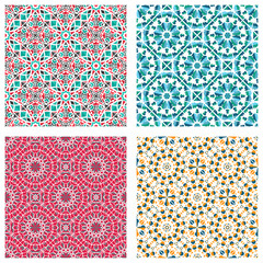 Seamless textures with colorful arabic geometric ornament. Vector asian mosaic patterns set with alternating decorative elements. Abstract design for textile and cloth