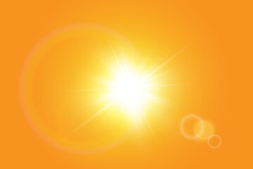 Obraz premium Warm sun on a yellow background. Leto.bliki solar rays.Оrange yellow background.