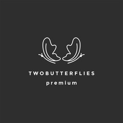 Two Butterfly logo design template with line art.  on black backround