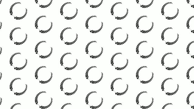 animated seamless pattern with laurel wreaths. Award of winner of competition with olive branch. Ornament for background decoration. Design element. Looped video