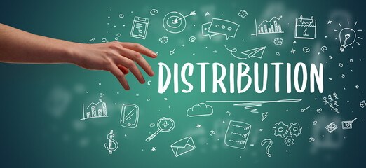 Close-Up of cropped hand pointing at business inscription