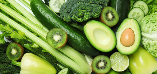 Fresh green vegetables on whole background, close up - Powered by Adobe