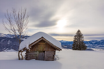 Winter - Allg&auml;u - Stadel - Alpen - Schnee - malerisch