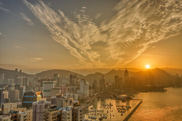 sunset over the city of Hong Kong