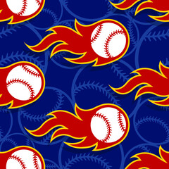 Baseball ball icon and flame seamless pattern vector digital paper design. Ideal for wallpaper, wrapping, packaging, fabric design and any kind of decoration.