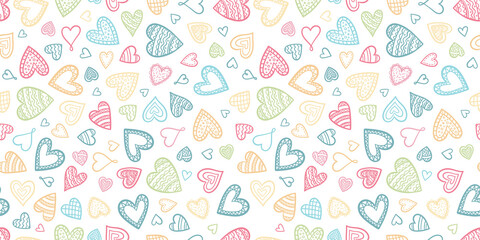 Fototapeta na wymiar Cute hand drawn hearts seamless pattern, lovely romantic background, great for Valentine's Day, Mother's Day, textiles, wallpapers, banners - vector design