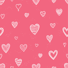 Cute hand drawn hearts seamless pattern, lovely romantic background, great for Valentine's Day, Mother's Day, textiles, wallpapers, banners - vector design