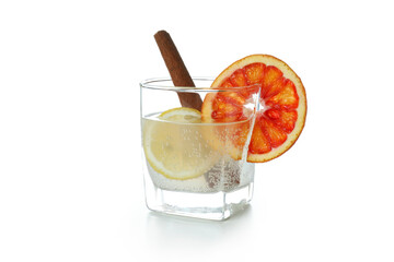 Glass of cocktail with citrus isolated on white background