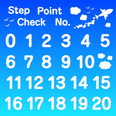 雲の数字アイコンセット(空）