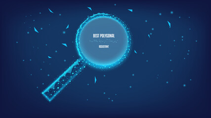 Polygonal magnifier on dark blue sky