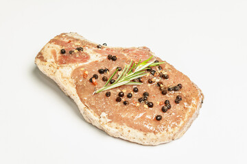 Raw pork loin steak isolated on white background