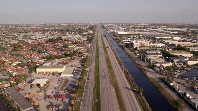 Aerial flyover video Okeechobee Road Hialeah Florida